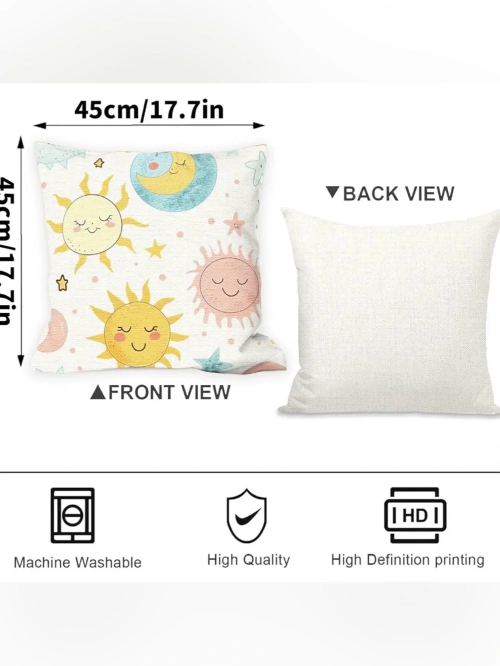 NEW Sun Moon Stars Baby Nursery Pillow Cover (1) - 18”x18” - No Pillow Insert